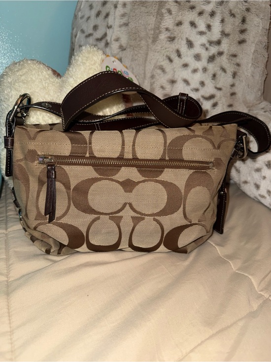 Coach Handbags - Coach Brown Signature Canvas Shoulder Bag with Dark Brown Trim